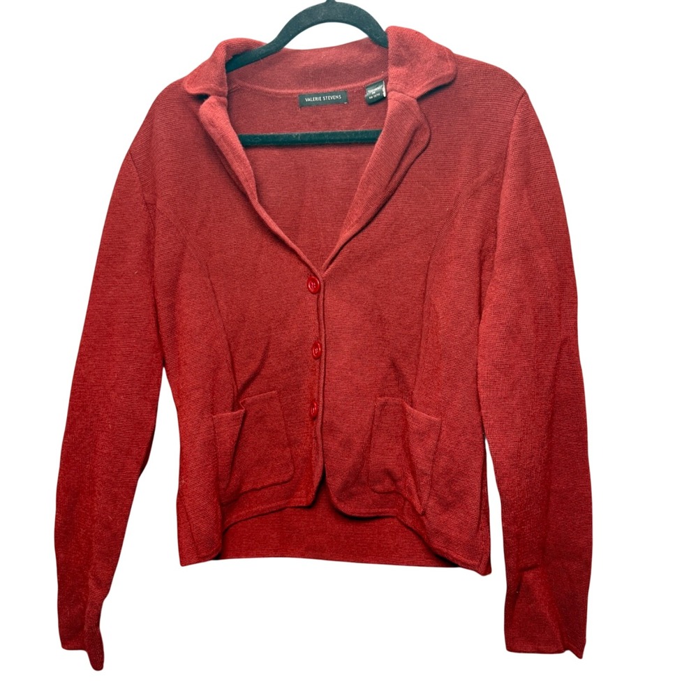Vintage Valerie Stevens Cardigan Women M Red Merino Wool‎ Dark Academia Y2K Prep